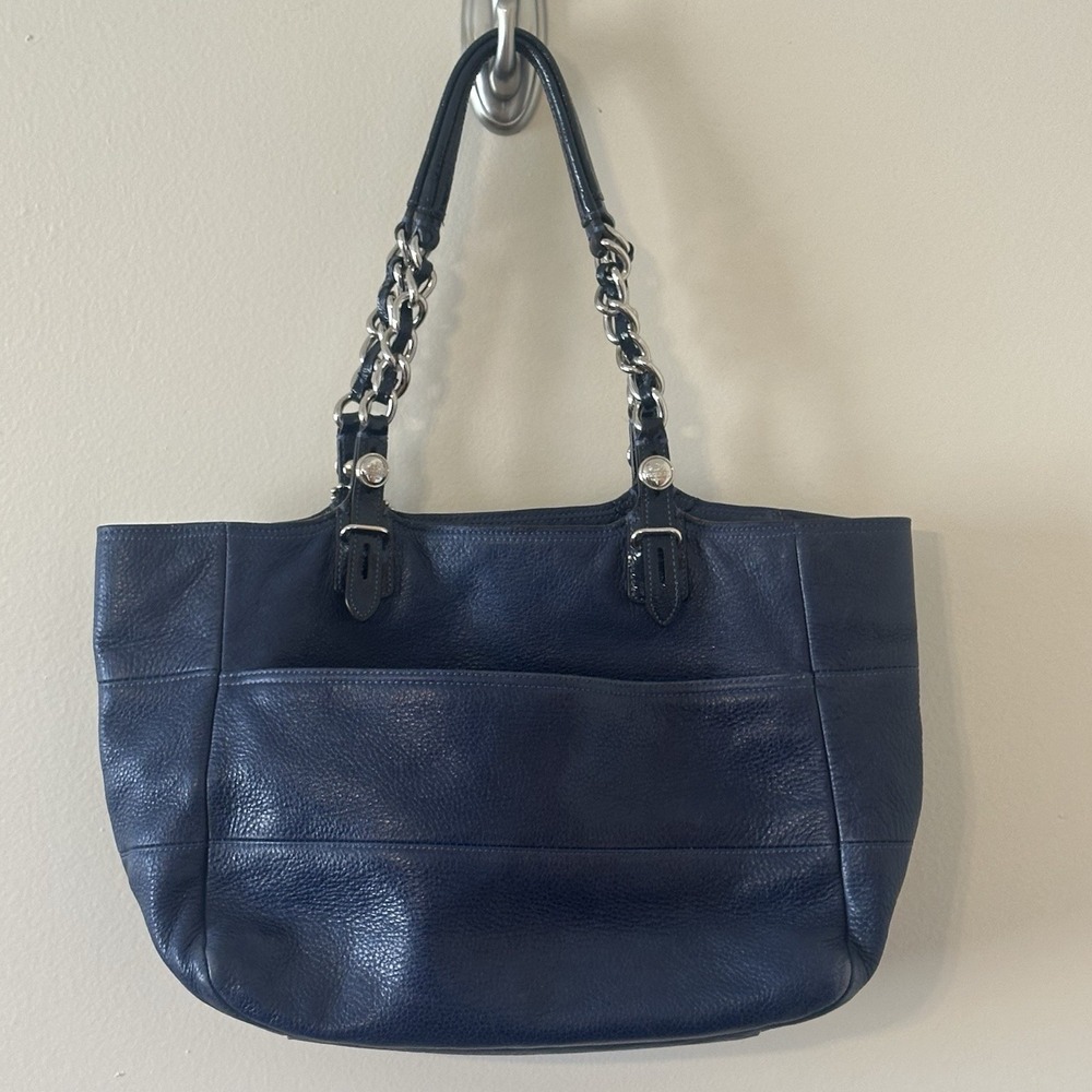 Coach Madison Tribeca East West Blue Tote Pebbled Leather Shoulder Bag Charm - Picture 2 of 16